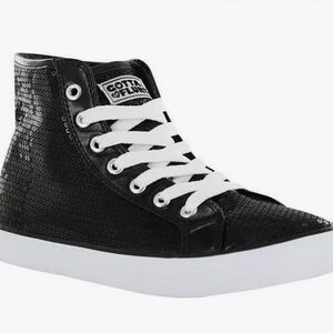 NWT Black Sequin High-Top Sneakers in box with tags